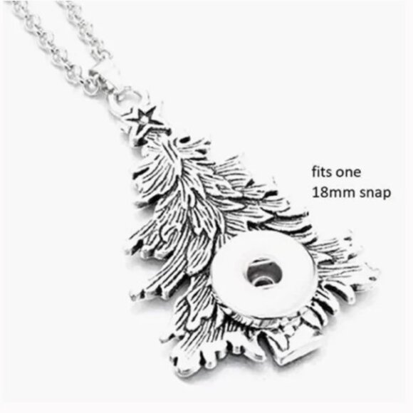 CHRISTMAS TREE SNAP CHARM METAL PENDANT NECKLACE - Picture 1 of 7